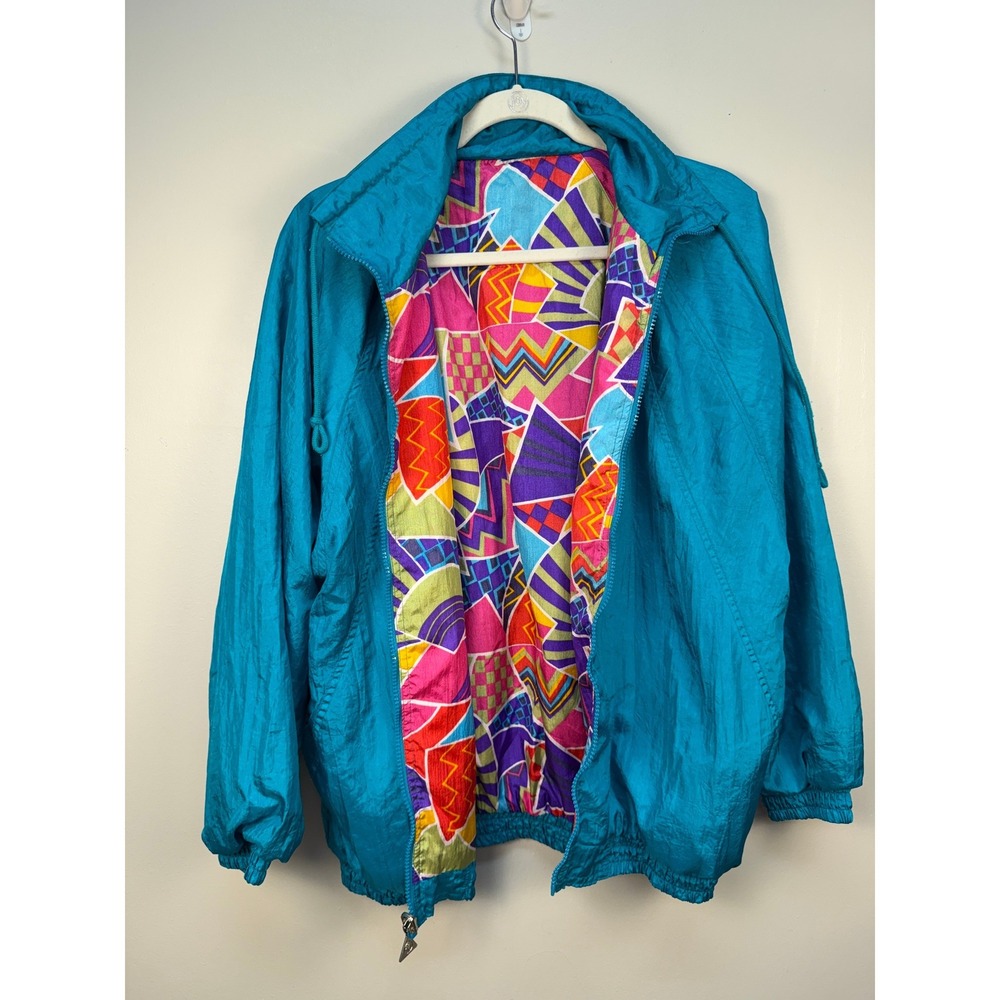 VTG 80s 90s Tracksuit Womens‎ Teal Pink Multicolor Windbreaker Set Reversible - Picture 2 of 16